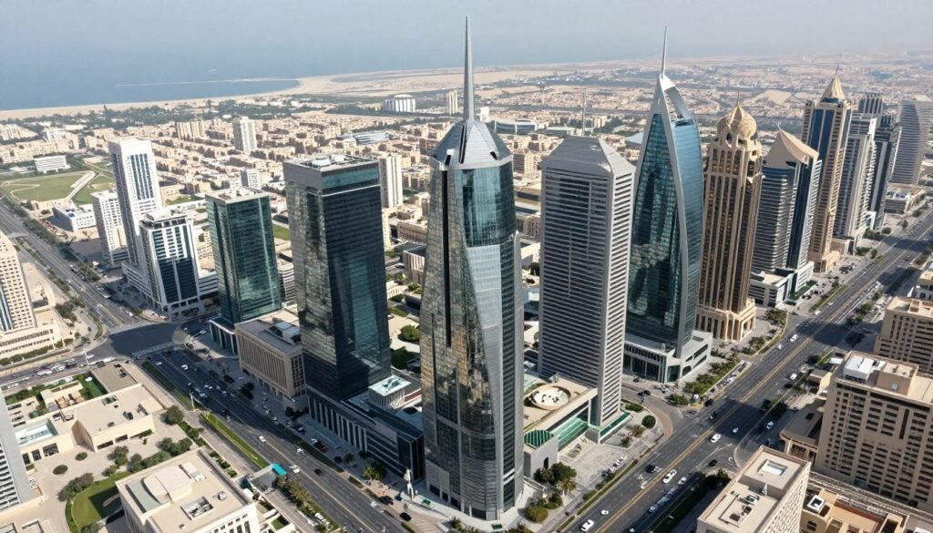 Dubai International Financial Centre DIFC district aerial view