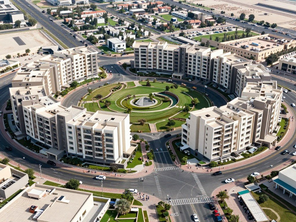 Jumeirah Village Circle residential community with parks and modern apartment buildings