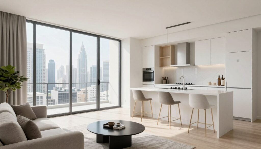 Modern studio apartment interior in Dubai with efficient space design under AED 1 million