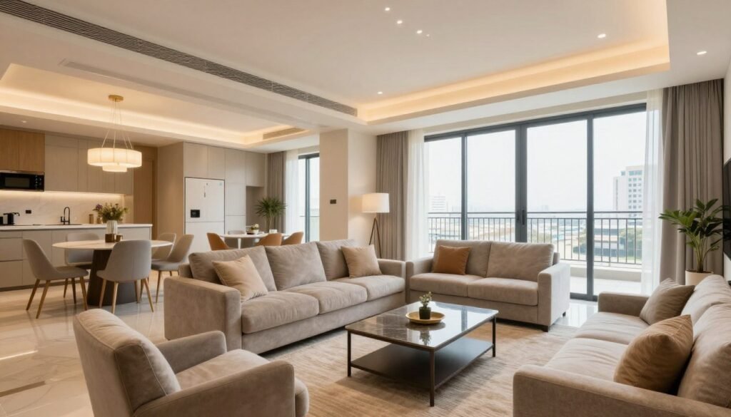 Two-bedroom apartment living room in Dubai affordable property under AED 1 million