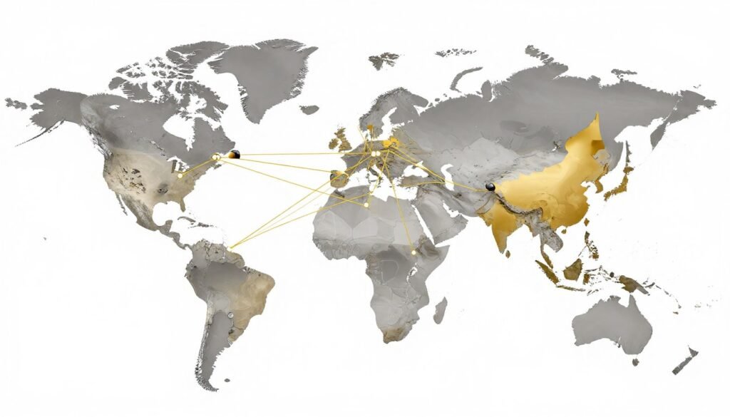 World map highlighting UAE position and global connections